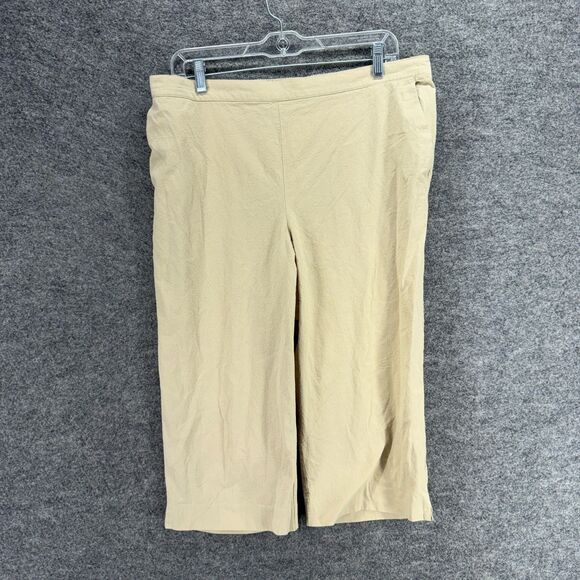 Alfred Dunner Cropped Pants Women 14 Beige High Rise Flat Front Pull On Cotton - Picture 1 of 7